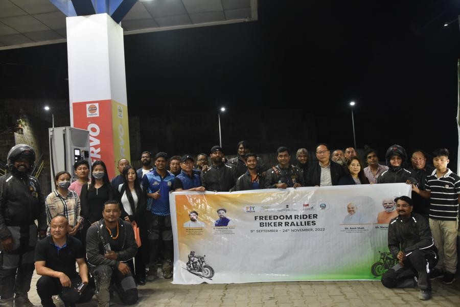 Freedom Rider Biker Rallies along with the Kohima team led by Secretary YRS Wezope Kenye on their arrival at Kohima on October 8. (DIPR Photo)